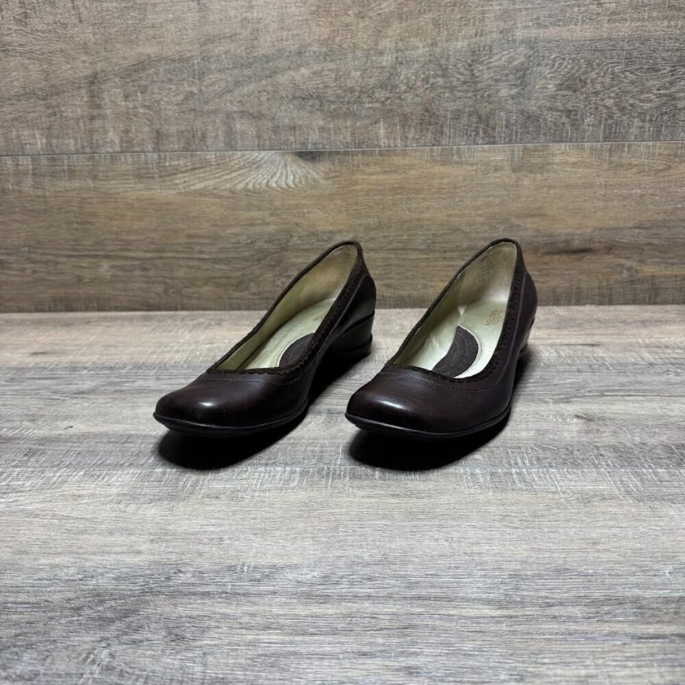 Kenneth Cole Courts Brown Leather Wedge Heel Slip On Shoe Women's Size 11